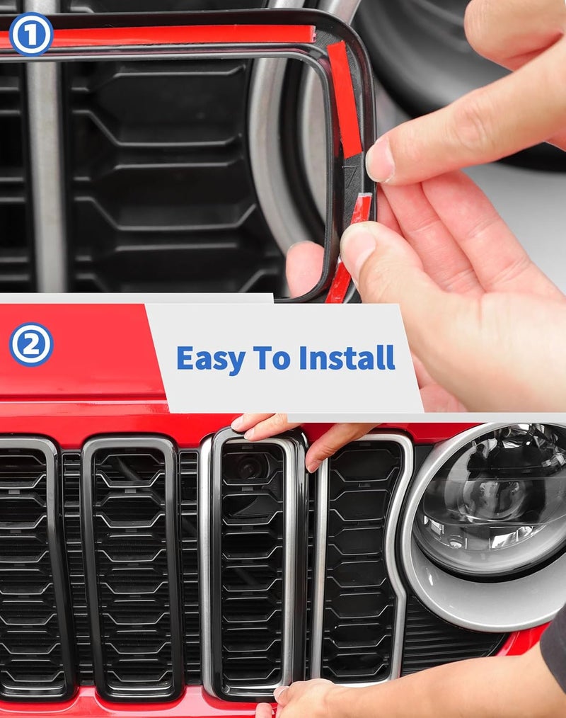 DSWSQ Angry Eyes Headlight Trim Cover & Front Grille Inserts Guard Cover Fit for 2024 + Jeep Wrangler JL Gladiator JT - Image 4